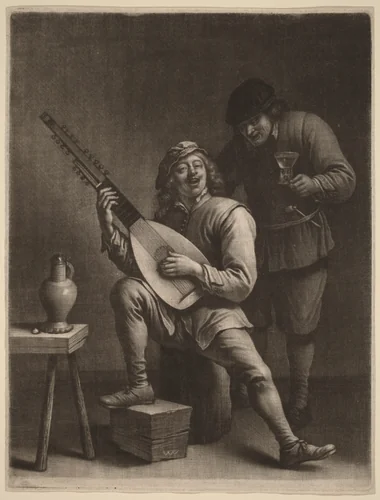 The Lute Player and the Drinker by Wallerant Vaillant; David Teniers the Younger, print, 1623-1677