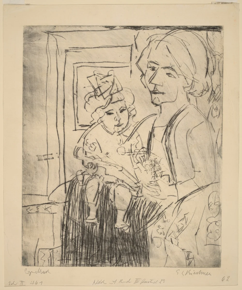 Young Woman with Child by Ernst Ludwig Kirchner, print, 1923