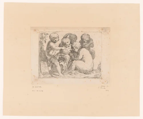 Bacchanaal met vijf kinderen by Zacharie Heince, print, 1630-1635