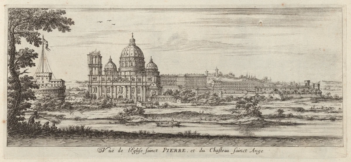 Vuë de l'Eglise sainct Pierre, et du Chasteau Sainct Ange by Israël Silvestre, print, 1640-1660