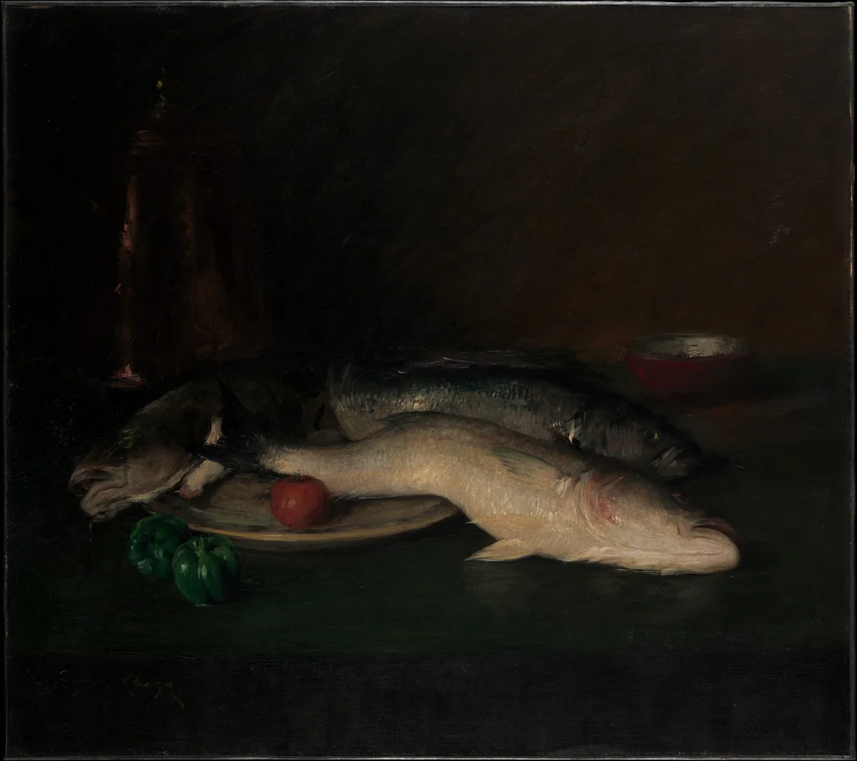 Still Life: Fish by William Merritt Chase, artwork, 1907-1908