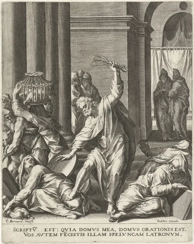 Verdrijving van de geldwisselaars uit de tempel by Johann Sadeler, print, 1570-1600