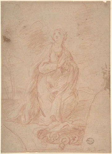Virgin Kneeling in Prayer by anonymous, drawing, 1600-1700
