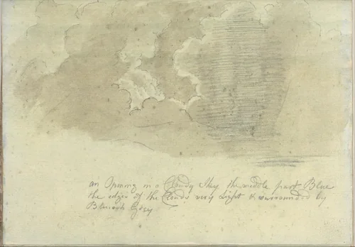 An Opening in a Cloudy Sky (Smaller Italian sketchbook, leaf 13 recto) by Joseph Wright, drawing, 1774-1775