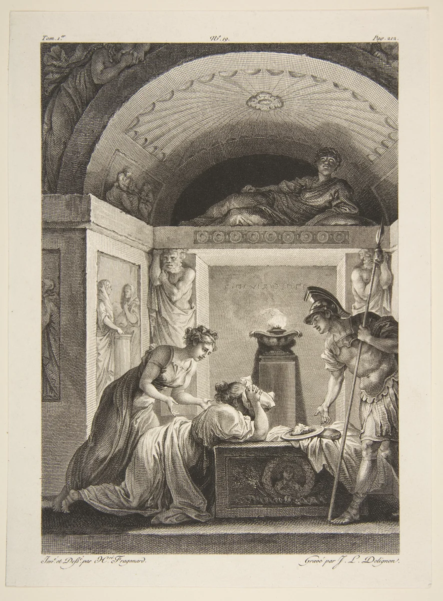 La Matrone d'Ephese, from Contes et nouvelles en vers par Jean de La Fontaine. A Paris, de l'imprimerie de P. Didot, l'an III de la République, 1795 by Jean Louis Delignon, print, 1795