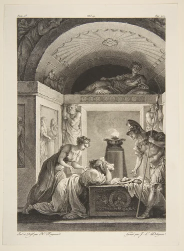 La Matrone d'Ephese, from Contes et nouvelles en vers par Jean de La Fontaine. A Paris, de l'imprimerie de P. Didot, l'an III de la République, 1795 by Jean Louis Delignon, print, 1795