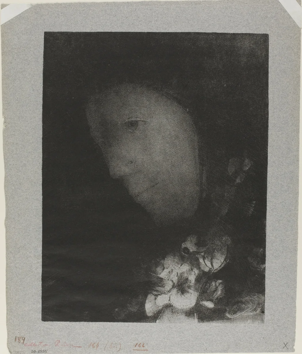 Head of Woman With Corsage of Flowers by Odilon Redon, print, 1900