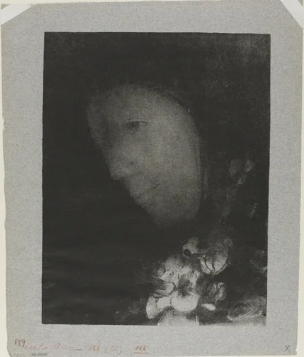Head of Woman With Corsage of Flowers by Odilon Redon, print, 1900