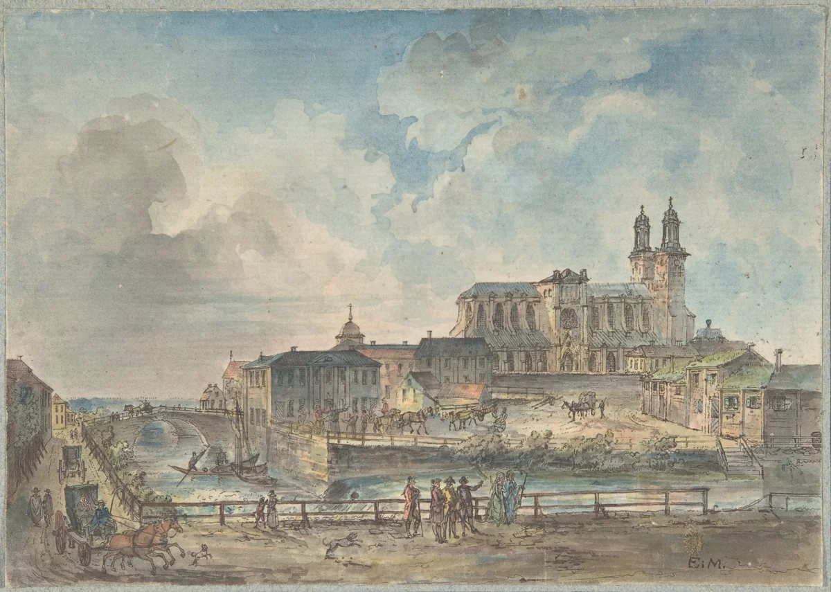 View of Uppsala cathedral from the North by Elias Martin, drawing, 1750-1818