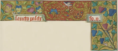 Illuminated Border with Snail, Insect, Bird, Grotesques and Flowers from a Manuscript by French, painting, 1401-1530