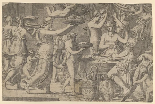 Mars and Venus Served by Cupid and the Graces by Léon Davent, print, 1545-1550