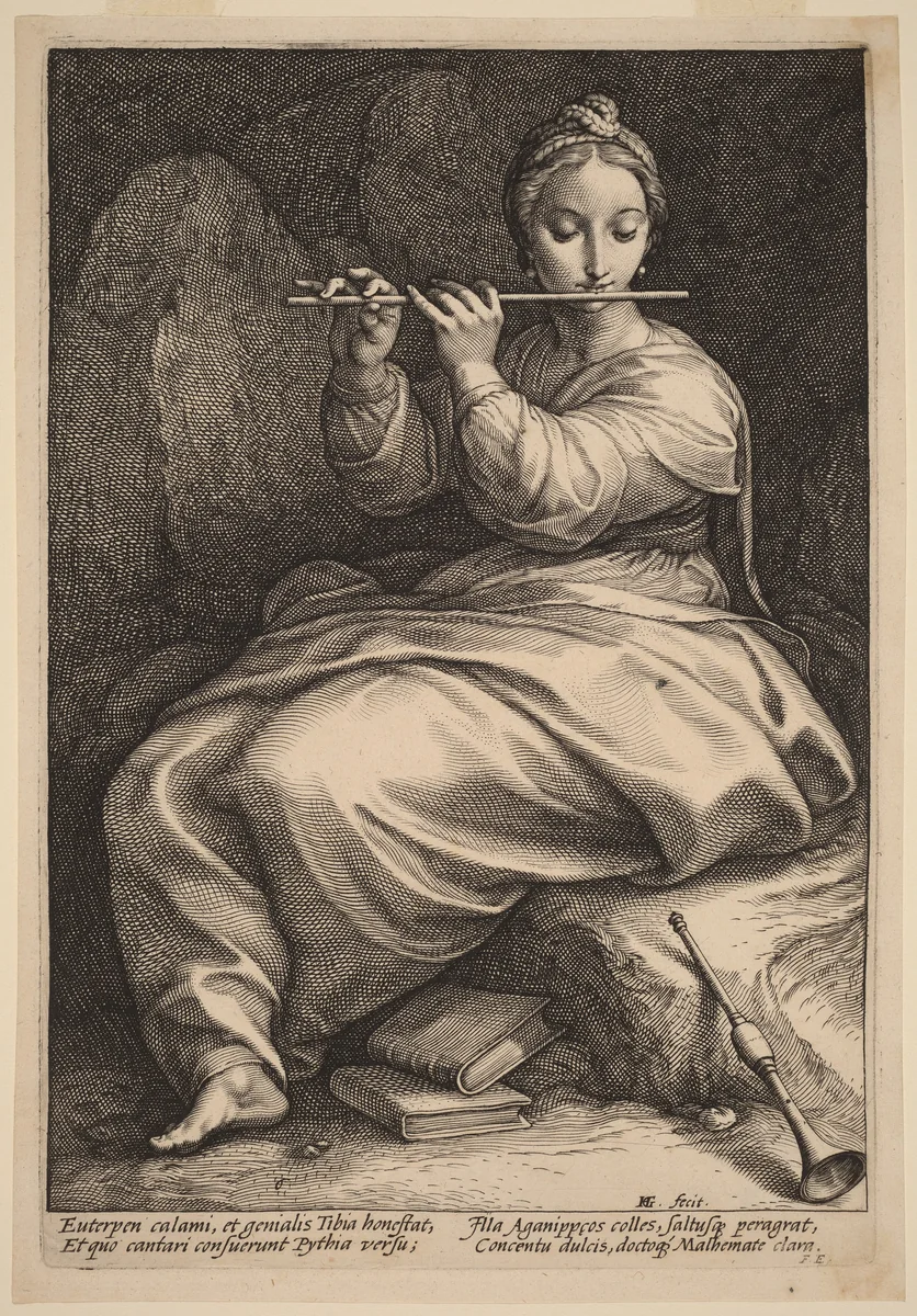 Euterpe by Hendrick Goltzius, print, 1592