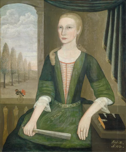 Young Lady with a Fan by Pieter Vanderlyn, painting, 1737