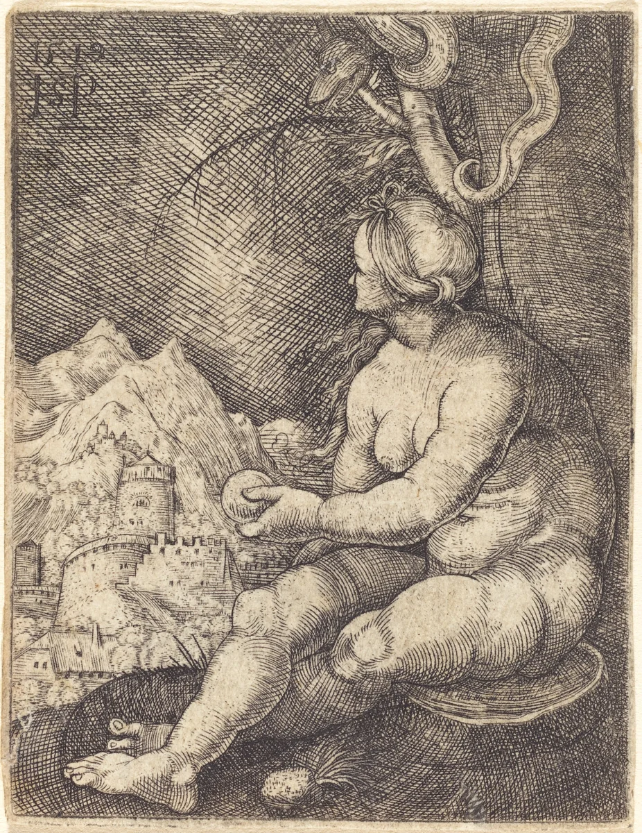 Eve Seated by Sebald Beham, print, 1519