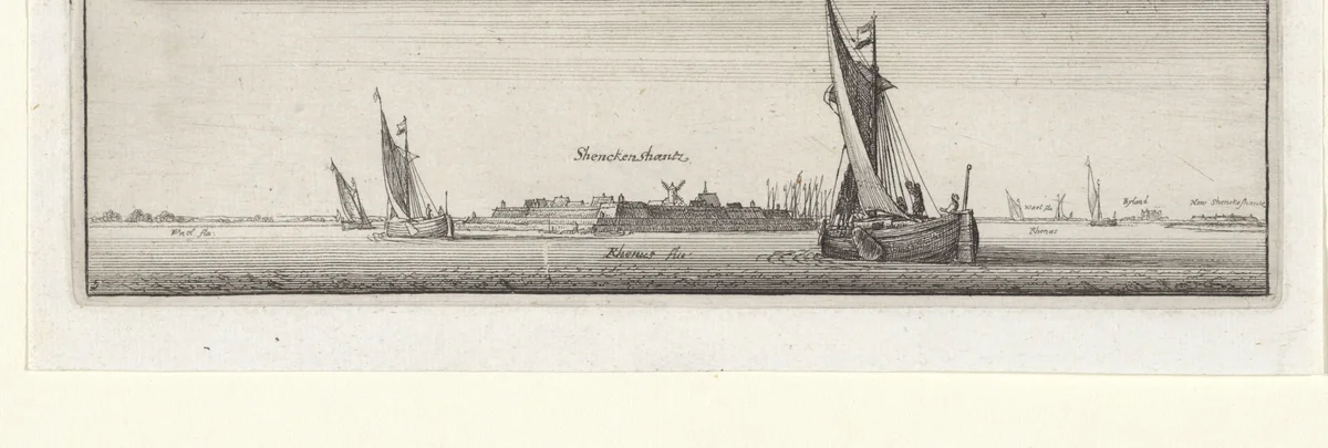 Gezicht op Schenkenschanz aan de Rijn by Wenceslaus Hollar, print, 1643
