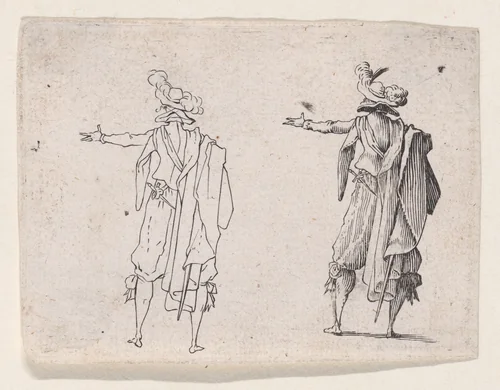Reverse Copy of L'Homme vu de Dos, La Main Droit Tendue (Man Viewed from Behind, His Right Hand Extended), from "Les Caprices" Series A, The Florence Set by anonymous, print, 1620-1700