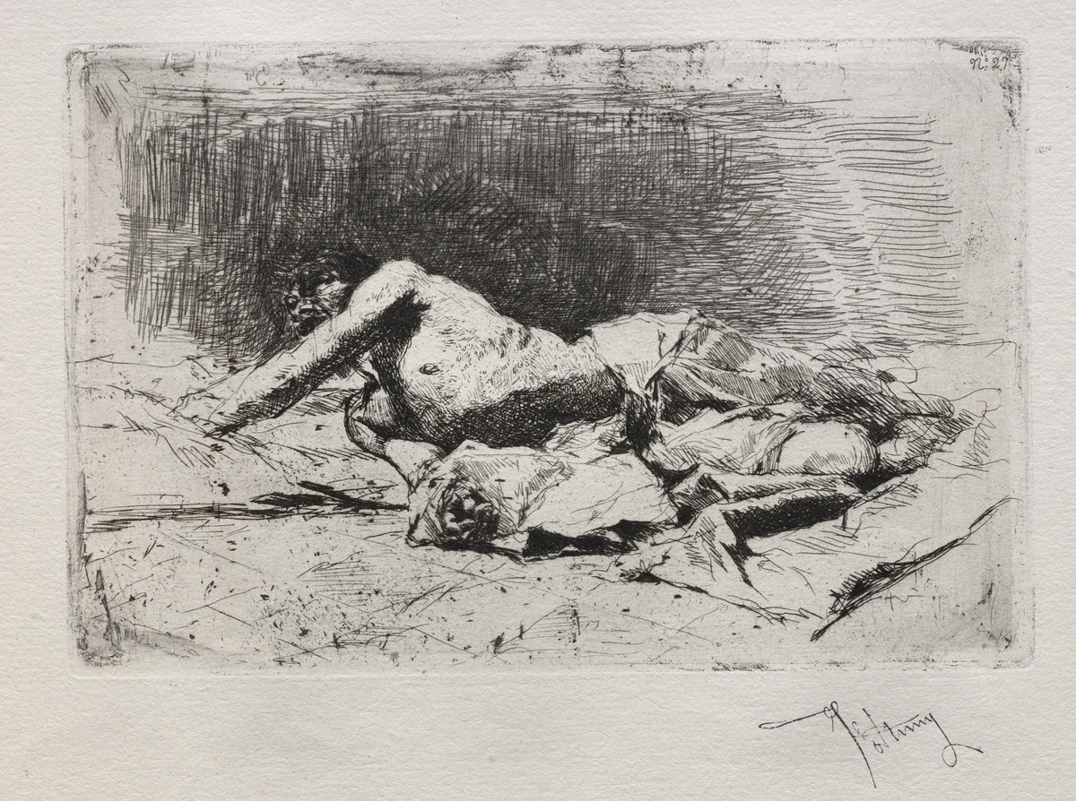 Man Rolling on the Ground by Mariano Fortuny, print, 1855-1875