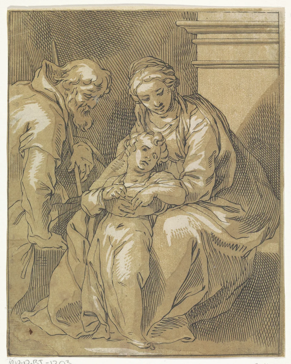 Heilige Familie by Frederick Bloemaert, print, 1650-1656