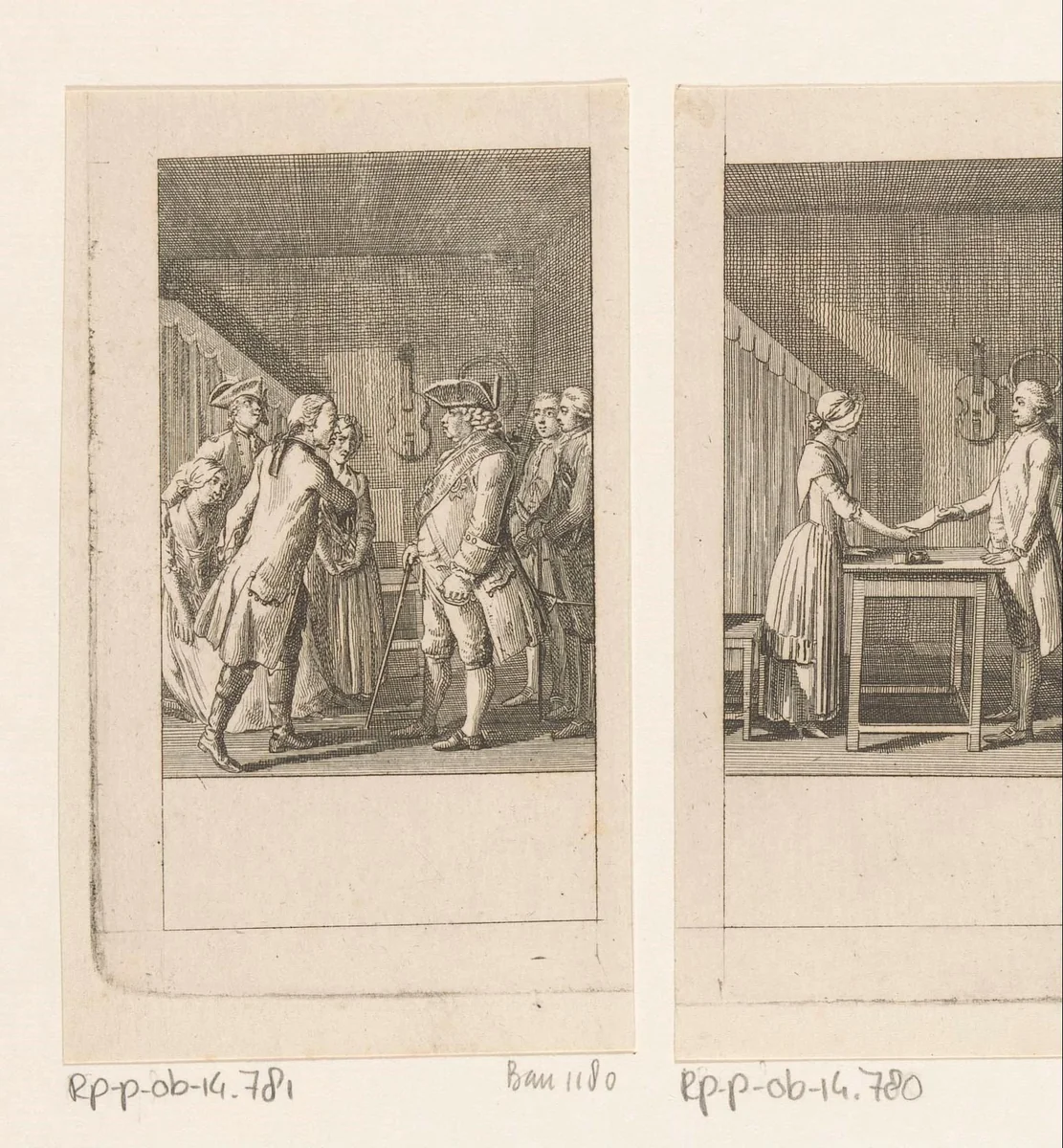 Miller verdedigt zijn gezin tegenover de president by Daniel Nikolaus Chodowiecki, print, 1785