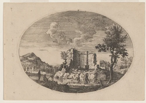 Ruined Two-Story Building with Mountains in Distance by Paul Sandby, print, 1745-1755