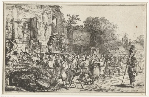 Dorpskermis met twee kwakzalvers by Constantijn à Renesse, print, 1636-1654