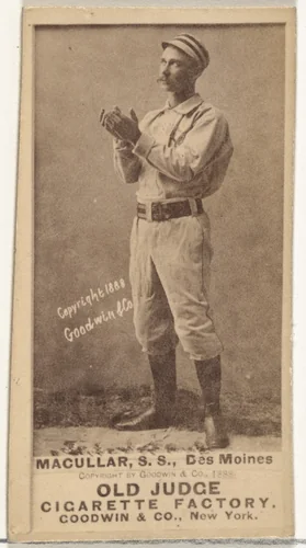 James F. "Jimmy" Macullar, Shortstop, Des Moines Prohibitionists, from the Old Judge series (N172) for Old Judge Cigarettes by Goodwin & Company, photograph, 1888