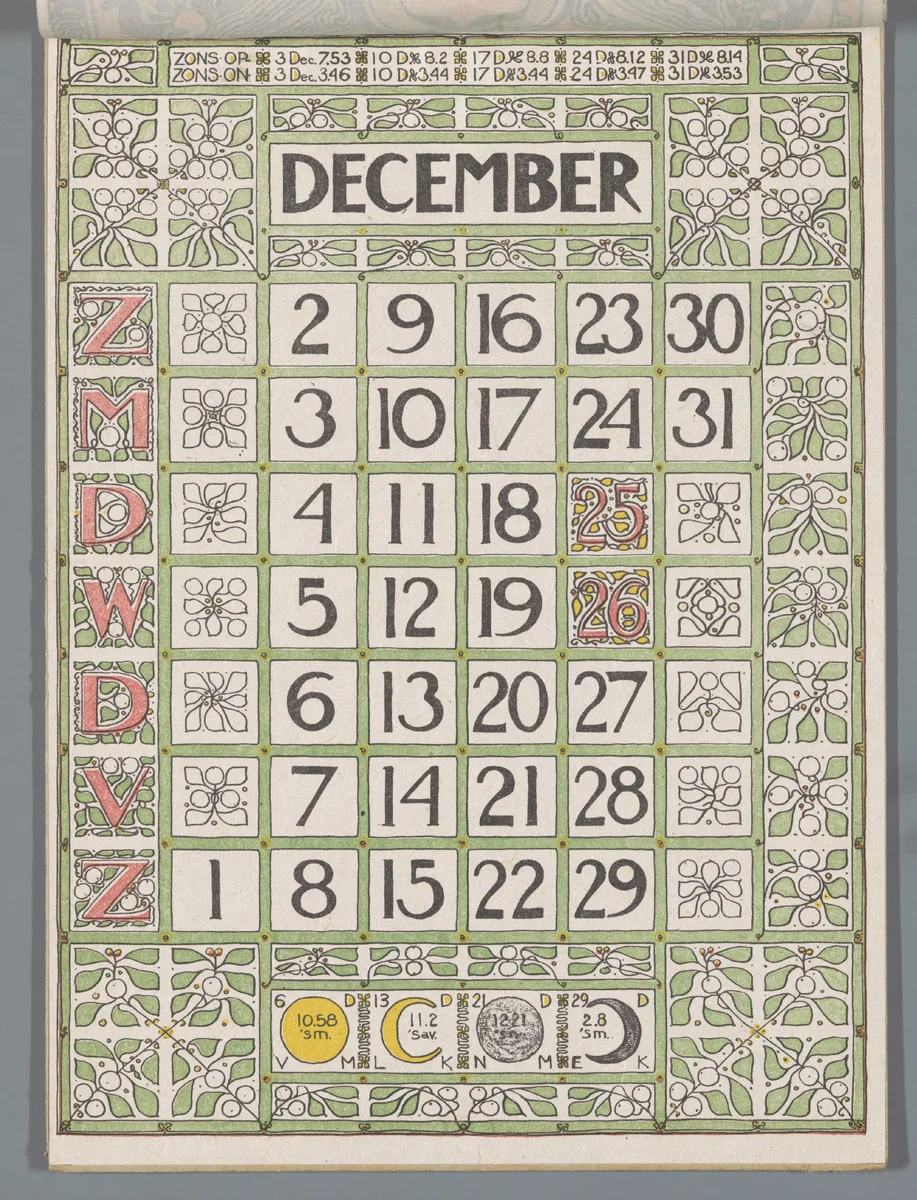 Kalenderblad december 1900 by Theo Nieuwenhuis, print, 1900