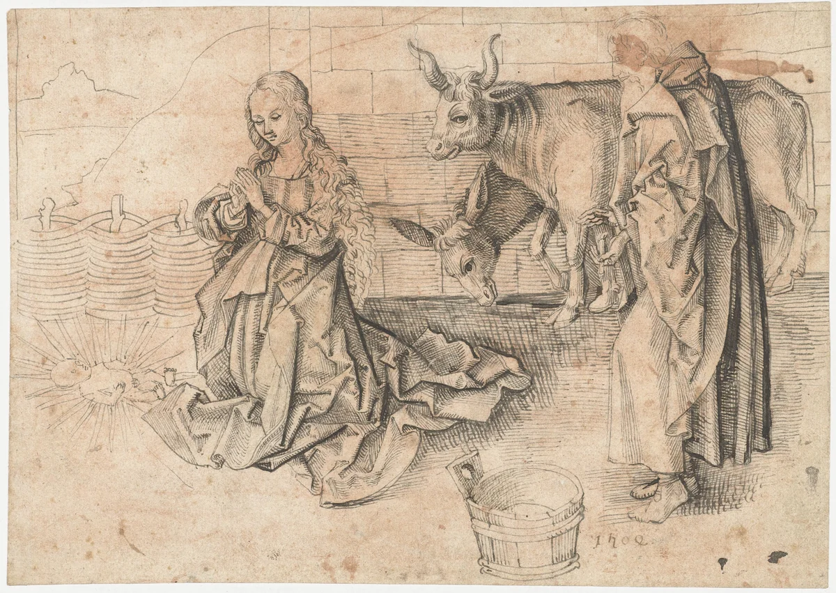 Geboorte van Christus by anonymous, drawing, 1470-1490