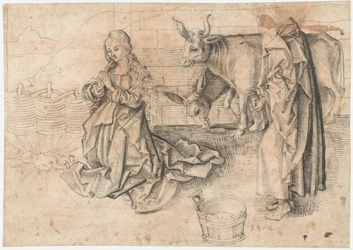Geboorte van Christus by anonymous, drawing, 1470-1490