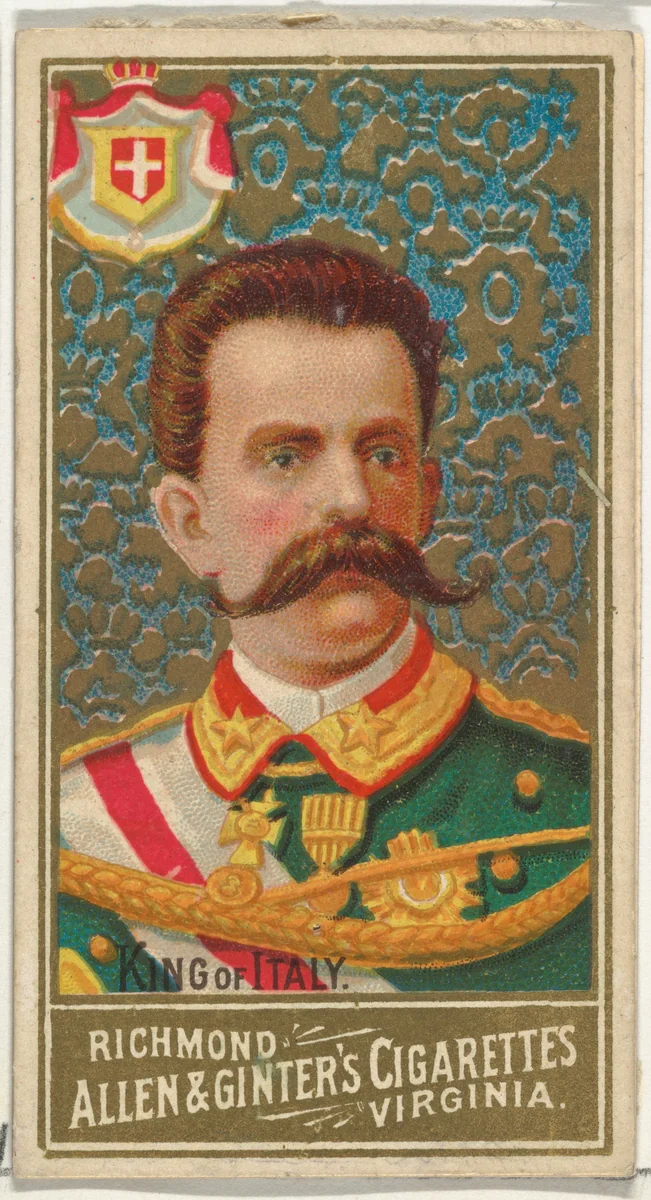 King of Italy, from World's Sovereigns series (N34) for Allen & Ginter Cigarettes by Allen & Ginter, print, 1889