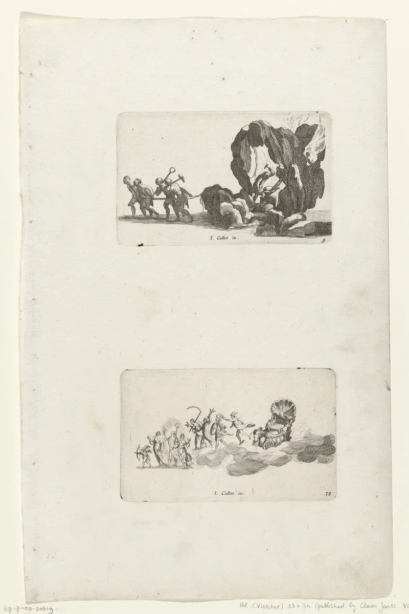 Triomfwagen van Vulcanus, Triomfwagen met diverse goden by anonymous, print, 1627-1652