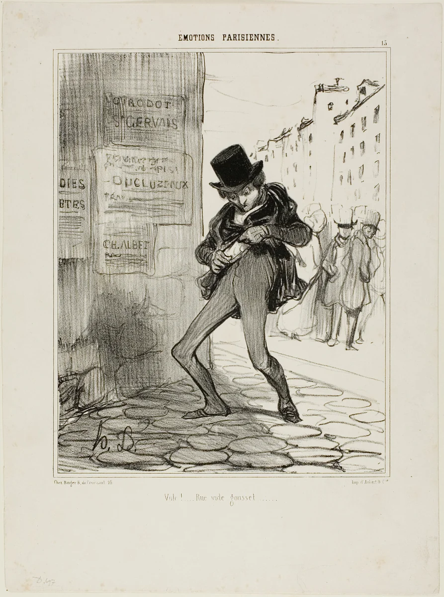 Robbed! Empty-Pocket Street..., plate 13 from Émotions Parisiens by Honoré-Victorin Daumier, print, 1839