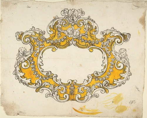 Rococo Cartouche with Cherubs by anonymous, drawing, 1700-1800
