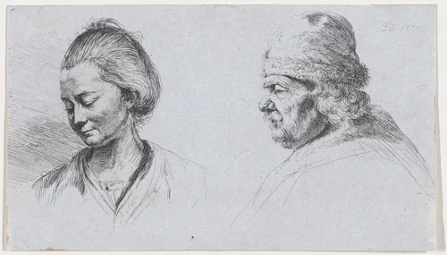 Study of Four Heads by Jean Jacques de Boissieu, print, 1770
