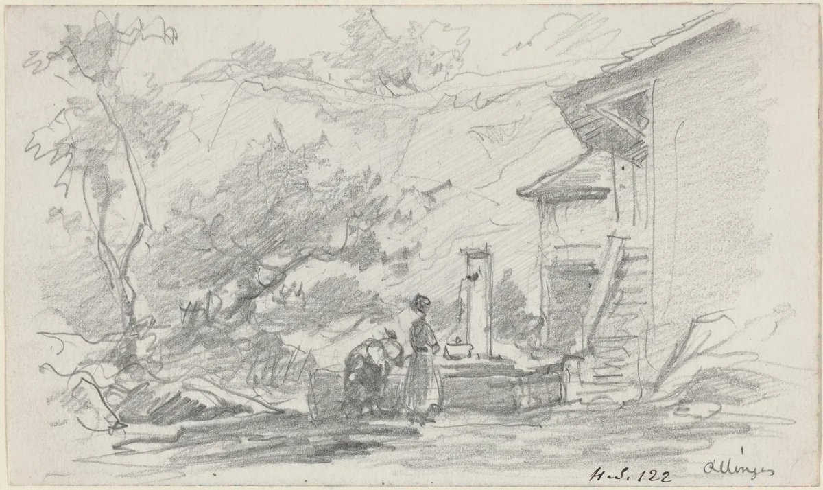 Women at a Well, Allinges by Eugène Boudin, drawing, 1824-1898