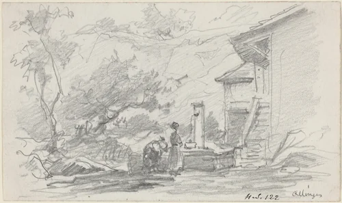 Women at a Well, Allinges by Eugène Boudin, drawing, 1824-1898
