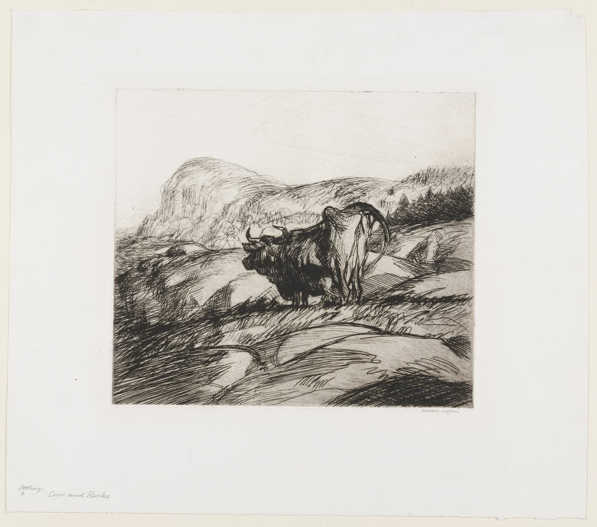 Cow and Rocks by Edward Hopper, print, 1920