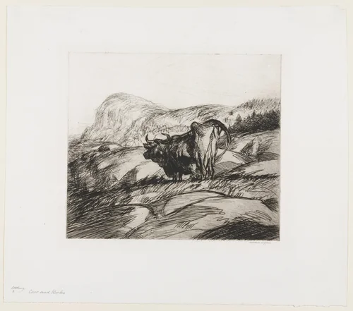 Cow and Rocks by Edward Hopper, print, 1920