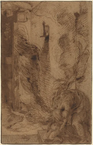Witchcraft Scene with a Vampire [recto] by Jacques de Gheyn II, drawing, 1565-1629