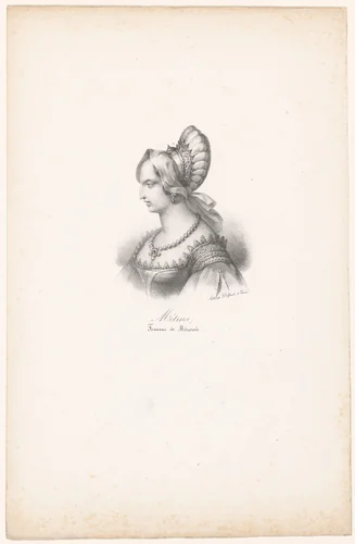 Portret van koningin Métina by anonymous, print, 1818-1842