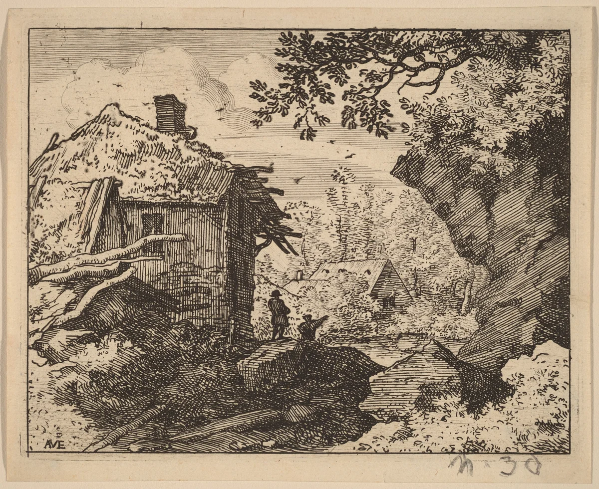 Straw Hut Seen from Behind by Allart van Everdingen, print, 1645-1656