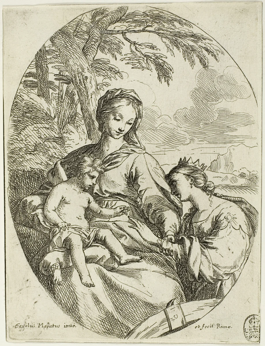 The Mystic Marriage of Saint Catherine by Carlo Maratti, print, 1620-1630