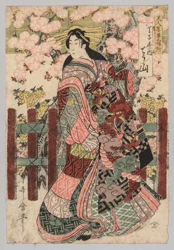Chōzan of Chōjiya from the series Triptych of Beauties Before Blinds by Kitagawa Utamaro (喜多川歌麿), print, 1753-1806