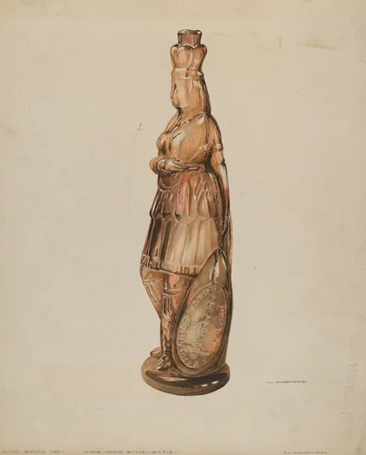 Indian Maiden Bitters Bottle by G.A. Spangenberg, index of american design, 1935-1942
