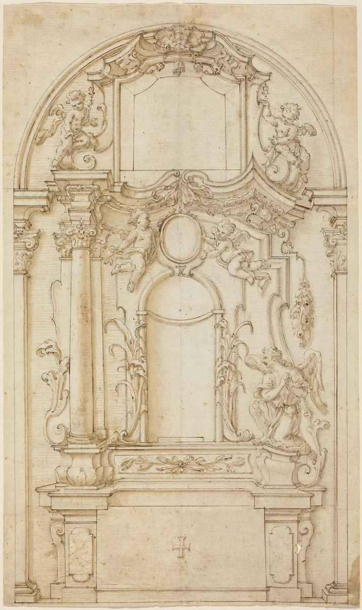 Study for an Altar and a Reredos by German 18th Century, drawing, 1700-1799