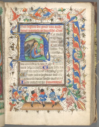 Book of Hours (Use of Utrecht): fol. 14r, Initial with The Nativity by Master of Gijsbrecht van Brederode, book, 1460-1465