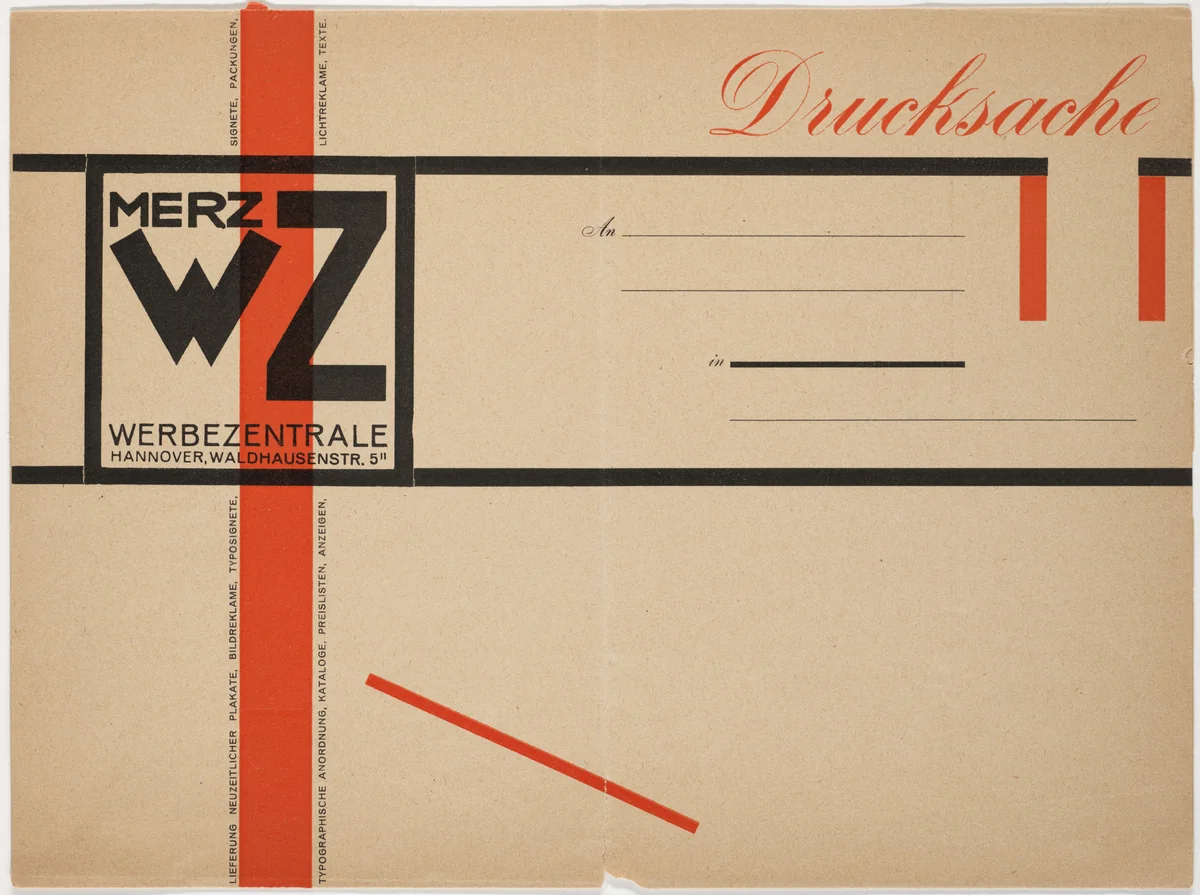 Stationery envelope for Merz Werbezentrale by Kurt Schwitters, design, 1924