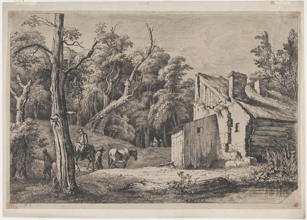 Entrance to the Forest of Brie with Cottage on the Right by Jean Jacques de Boissieu, print, 1772