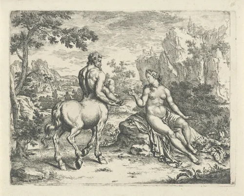 Ocyrhoë voorspelt het lot van Chiron en Asclepius by Willem van Mieris, print, 1684-1747