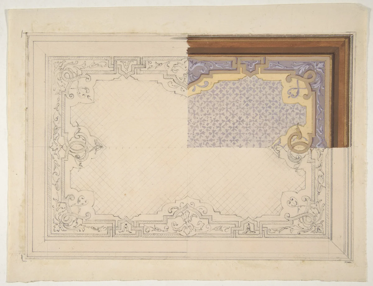 Design for the painted decoration of a ceiling by Jules-Edmond-Charles Lachaise, drawing, 1830-1897